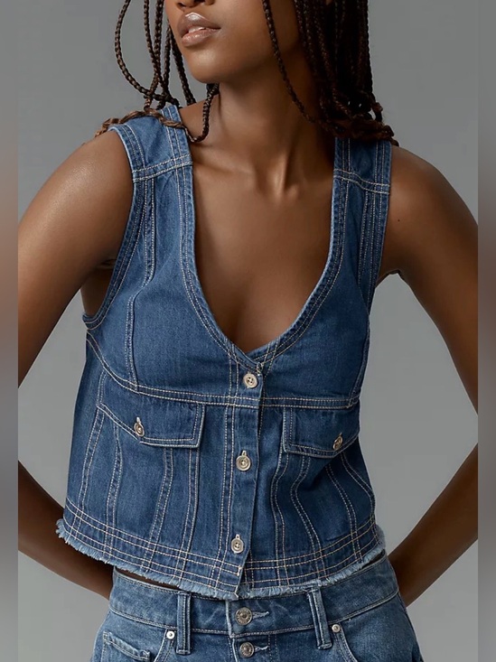 Pilcro Tops - Anthropologie Pilcro Coastal Cutoff V-Neck Denim Top
